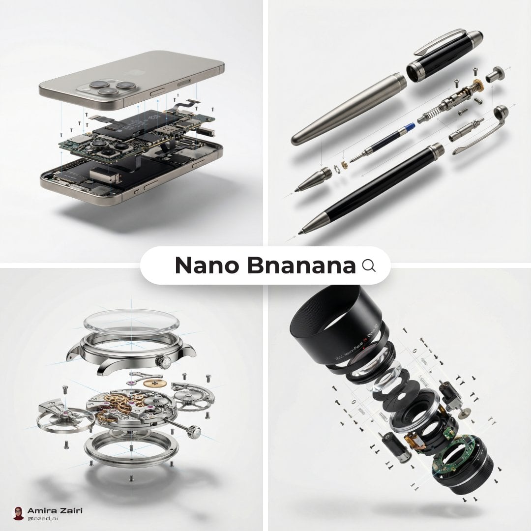 Exploded product views that reveal internal components