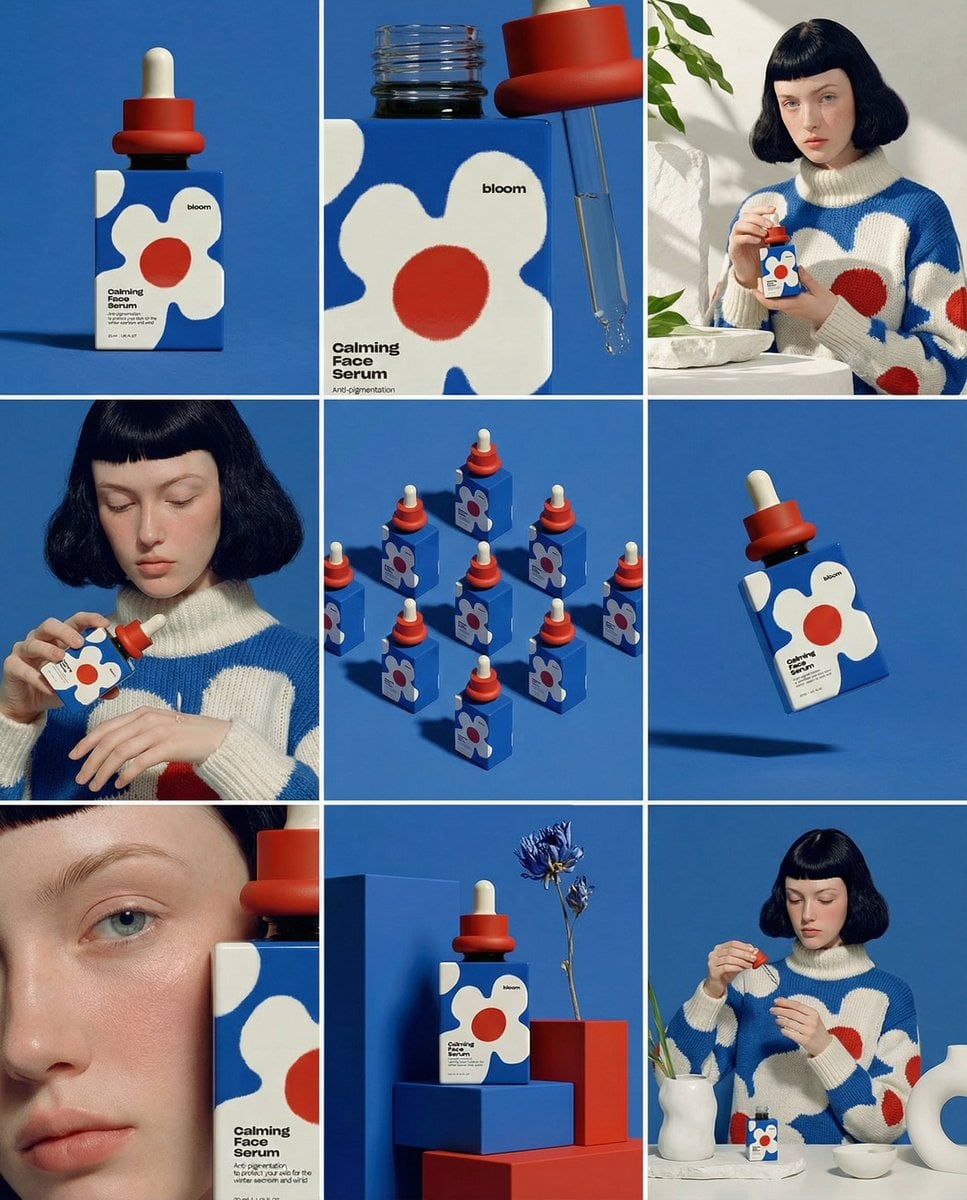 Skincare campaign storyboard with connected product scenes