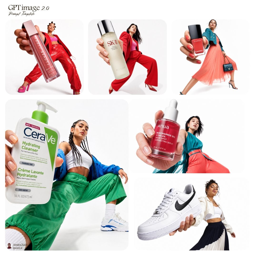 Fashion campaign styling with bold product close-ups